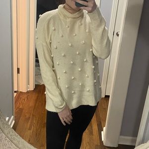 Madewell Cream PomPom Turtleneck Sweater